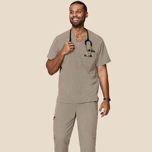 Mandala Scrubs Set Large Taupe 7 Pocket Cargo Pants V Neck Top Equa-Tek